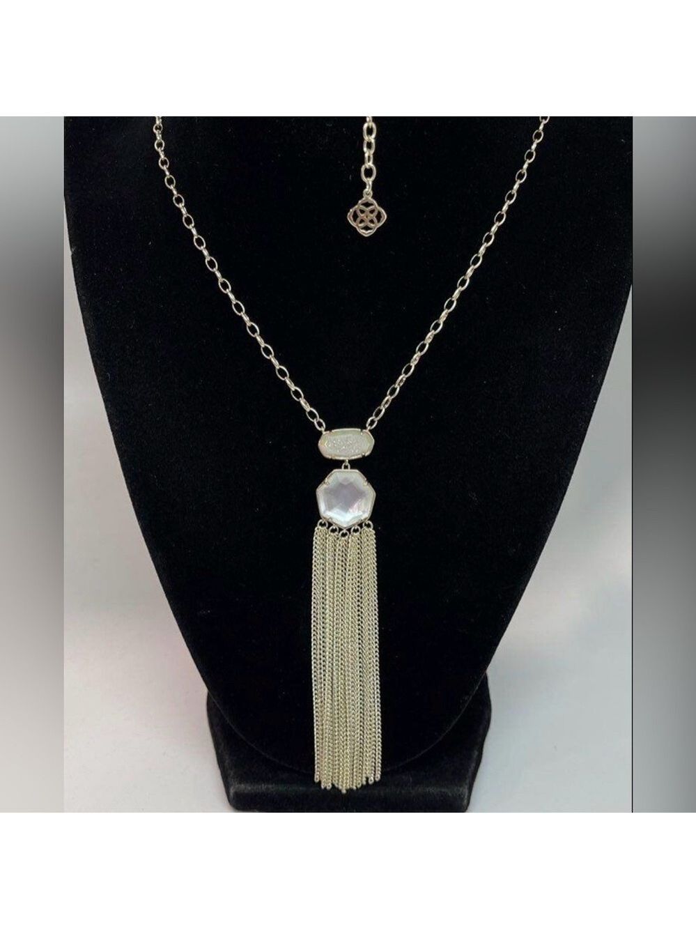 Kendra Scott Tae Gold Pendant Long Tassel Necklace in Iridescent Drusy 2419